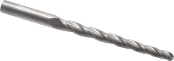 Accupro - 1° Taper Angle per Side, 1/4" Small End Diam, 3-1/4" LOC, Solid Carbide 3 Flute Tapered Ball End Mill - 5" OAL, 3/8" Shank Diam - USA Tool & Supply