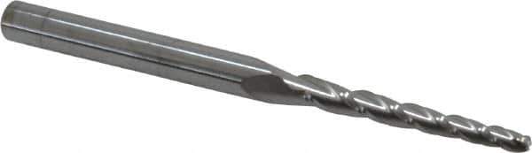 Accupro - 1.5° Taper Angle per Side, 3/32" Small End Diam, 1" LOC, Solid Carbide 3 Flute Tapered Ball End Mill - 2-1/2" OAL, 3/16" Shank Diam - USA Tool & Supply