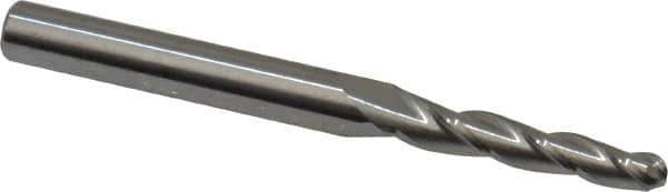 Accupro - 1.5° Taper Angle per Side, 1/8" Small End Diam, 3/4" LOC, Solid Carbide 3 Flute Tapered Ball End Mill - 2" OAL, 3/16" Shank Diam - USA Tool & Supply