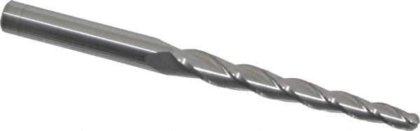 Accupro - 1.5° Taper Angle per Side, 3/16" Small End Diam, 2-1/4" LOC, Solid Carbide 3 Flute Tapered Ball End Mill - 4" OAL, 5/16" Shank Diam - USA Tool & Supply