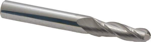 Accupro - 1.5° Taper Angle per Side, 1/4" Small End Diam, 3/4" LOC, Solid Carbide 3 Flute Tapered Ball End Mill - 2-1/2" OAL, 5/16" Shank Diam - USA Tool & Supply