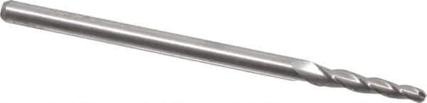 Accupro - 2° Taper Angle per Side, 5/64" Small End Diam, 1/2" LOC, Solid Carbide 3 Flute Tapered Ball End Mill - 2-1/2" OAL, 1/8" Shank Diam - USA Tool & Supply