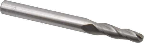 Accupro - 2° Taper Angle per Side, 3/16" Small End Diam, 3/4" LOC, Solid Carbide 3 Flute Tapered Ball End Mill - 2-1/2" OAL, 1/4" Shank Diam - USA Tool & Supply