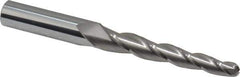 Accupro - 2° Taper Angle per Side, 1/4" Small End Diam, 2-1/4" LOC, Solid Carbide 3 Flute Tapered Ball End Mill - 4" OAL, 7/16" Shank Diam - USA Tool & Supply