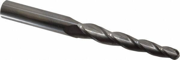 Accupro - 2° Taper Angle per Side, 3/8" Small End Diam, 3-1/4" LOC, Solid Carbide 3 Flute Tapered Ball End Mill - 6" OAL, 5/8" Shank Diam - USA Tool & Supply