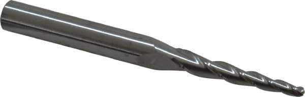 Accupro - 3° Taper Angle per Side, 3/32" Small End Diam, 1" LOC, Solid Carbide 3 Flute Tapered Ball End Mill - 2-1/2" OAL, 1/4" Shank Diam - USA Tool & Supply