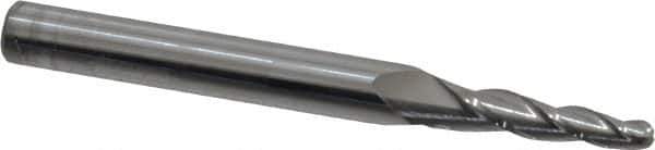 Accupro - 3° Taper Angle per Side, 1/8" Small End Diam, 3/4" LOC, Solid Carbide 3 Flute Tapered Ball End Mill - 2-1/2" OAL, 1/4" Shank Diam - USA Tool & Supply