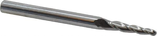 Accupro - 3° Taper Angle per Side, 1/8" Small End Diam, 1" LOC, Solid Carbide 3 Flute Tapered Ball End Mill - 3" OAL, 1/4" Shank Diam - USA Tool & Supply