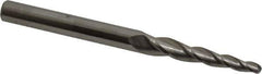 Accupro - 3° Taper Angle per Side, 1/8" Small End Diam, 1-1/4" LOC, Solid Carbide 3 Flute Tapered Ball End Mill - 3" OAL, 1/4" Shank Diam - USA Tool & Supply