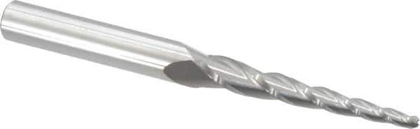 Accupro - 3° Taper Angle per Side, 1/8" Small End Diam, 2" LOC, Solid Carbide 3 Flute Tapered Ball End Mill - 4" OAL, 3/8" Shank Diam - USA Tool & Supply