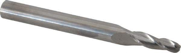 Accupro - 3° Taper Angle per Side, 3/16" Small End Diam, 3/4" LOC, Solid Carbide 3 Flute Tapered Ball End Mill - 3" OAL, 5/16" Shank Diam - USA Tool & Supply