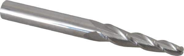 Accupro - 3° Taper Angle per Side, 3/16" Small End Diam, 1-1/4" LOC, Solid Carbide 3 Flute Tapered Ball End Mill - 3" OAL, 5/16" Shank Diam - USA Tool & Supply