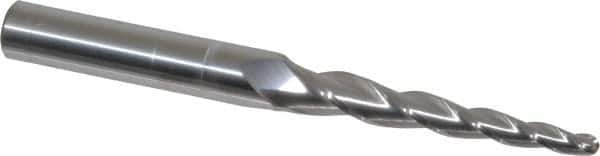 Accupro - 3° Taper Angle per Side, 3/16" Small End Diam, 2-1/2" LOC, Solid Carbide 3 Flute Tapered Ball End Mill - 5" OAL, 1/2" Shank Diam - USA Tool & Supply