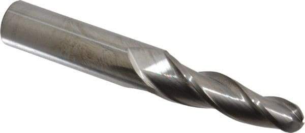 Accupro - 3° Taper Angle per Side, 1/2" Small End Diam, 2-1/4" LOC, Solid Carbide 3 Flute Tapered Ball End Mill - 5" OAL, 3/4" Shank Diam - USA Tool & Supply