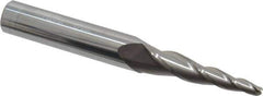 Accupro - 5° Taper Angle per Side, 1/8" Small End Diam, 1-1/4" LOC, Solid Carbide 3 Flute Tapered Ball End Mill - 3" OAL, 3/8" Shank Diam - USA Tool & Supply