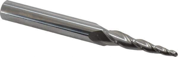 Accupro - 5° Taper Angle per Side, 1/8" Small End Diam, 1-1/2" LOC, Solid Carbide 3 Flute Tapered Ball End Mill - 4" OAL, 7/16" Shank Diam - USA Tool & Supply