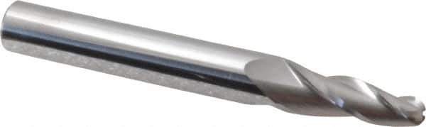 Accupro - 5° Taper Angle per Side, 3/16" Small End Diam, 3/4" LOC, Solid Carbide 3 Flute Tapered Ball End Mill - 2-1/2" OAL, 5/16" Shank Diam - USA Tool & Supply