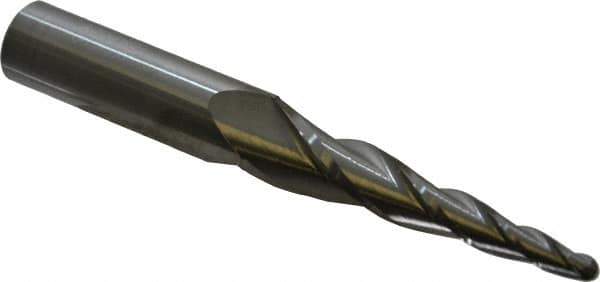Accupro - 5° Taper Angle per Side, 3/16" Small End Diam, 2-1/2" LOC, Solid Carbide 3 Flute Tapered Ball End Mill - 4-5/8" OAL, 3/8" Shank Diam - USA Tool & Supply