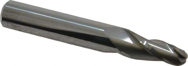 Accupro - 5° Taper Angle per Side, 1/4" Small End Diam, 3/4" LOC, Solid Carbide 3 Flute Tapered Ball End Mill - 2-1/2" OAL, 3/8" Shank Diam - USA Tool & Supply