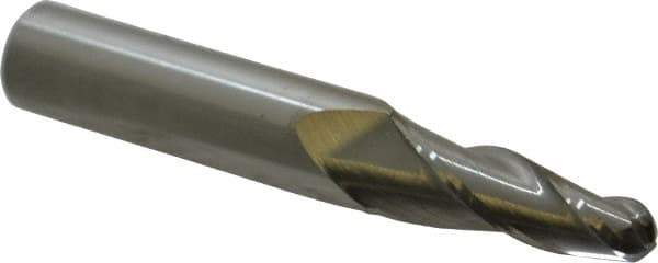 Accupro - 5° Taper Angle per Side, 1/4" Small End Diam, 1" LOC, Solid Carbide 3 Flute Tapered Ball End Mill - 2-3/4" OAL, 7/16" Shank Diam - USA Tool & Supply