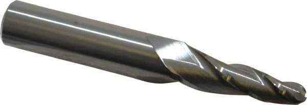 Accupro - 5° Taper Angle per Side, 1/4" Small End Diam, 1-1/4" LOC, Solid Carbide 3 Flute Tapered Ball End Mill - 3-1/4" OAL, 1/2" Shank Diam - USA Tool & Supply