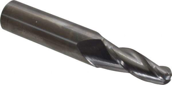 Accupro - 5° Taper Angle per Side, 3/8" Small End Diam, 1-1/4" LOC, Solid Carbide 3 Flute Tapered Ball End Mill - 3-1/2" OAL, 5/8" Shank Diam - USA Tool & Supply