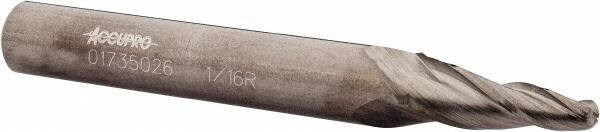 Accupro - 7° Taper Angle per Side, 1/8" Small End Diam, 3/4" LOC, Solid Carbide 3 Flute Tapered Ball End Mill - 2-1/2" OAL, 5/16" Shank Diam - USA Tool & Supply