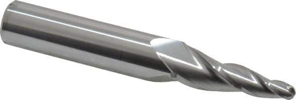 Accupro - 7° Taper Angle per Side, 3/16" Small End Diam, 1-1/4" LOC, Solid Carbide 3 Flute Tapered Ball End Mill - 3-1/4" OAL, 1/2" Shank Diam - USA Tool & Supply