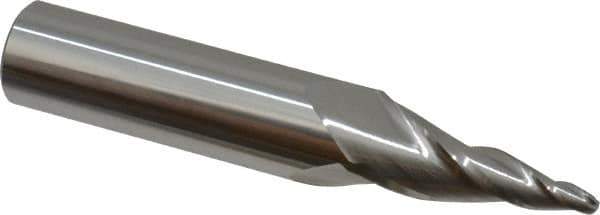 Accupro - 10° Taper Angle per Side, 1/8" Small End Diam, 1-1/4" LOC, Solid Carbide 3 Flute Tapered Ball End Mill - 3-1/2" OAL, 5/8" Shank Diam - USA Tool & Supply