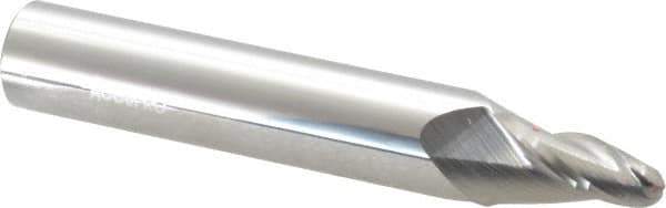 Accupro - 10° Taper Angle per Side, 1/4" Small End Diam, 3/4" LOC, Solid Carbide 3 Flute Tapered Ball End Mill - 3-1/2" OAL, 9/16" Shank Diam - USA Tool & Supply