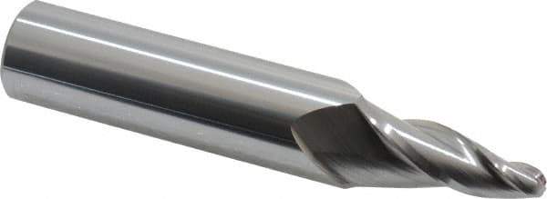 Accupro - 10° Taper Angle per Side, 1/4" Small End Diam, 1-1/4" LOC, Solid Carbide 3 Flute Tapered Ball End Mill - 4" OAL, 3/4" Shank Diam - USA Tool & Supply