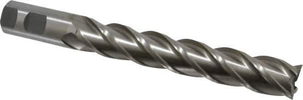 Interstate - 1", 6" LOC, 1" Shank Diam, 8-1/2" OAL, 4 Flute, High Speed Steel Square End Mill - Single End, Uncoated, Spiral Flute, 30° Helix, Right Hand Cut, Right Hand Flute - USA Tool & Supply