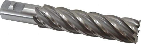 Interstate - 1-1/2", 6" LOC, 1-1/4" Shank Diam, 8-1/2" OAL, 6 Flute, High Speed Steel Square End Mill - Single End, Uncoated, Spiral Flute, 30° Helix, Right Hand Cut, Right Hand Flute - USA Tool & Supply