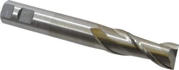 Interstate - 1", 2-1/2" LOC, 1" Shank Diam, 7-1/4" OAL, 2 Flute, High Speed Steel Square End Mill - Single End, Uncoated, Spiral Flute, 30° Helix, Centercutting, Right Hand Cut, Right Hand Flute - USA Tool & Supply