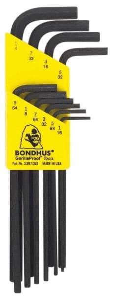 Bondhus - 10 Piece L-Key Hex Key Set - Hex Range 1/16 to 1/4" - USA Tool & Supply