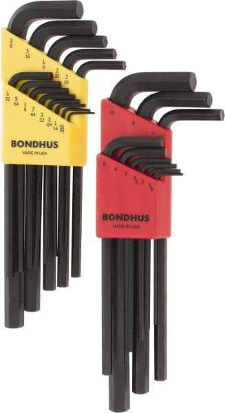 Bondhus - 22 Piece L-Key Hex Key Set - Hex Range 0.05 to 3/8" - USA Tool & Supply