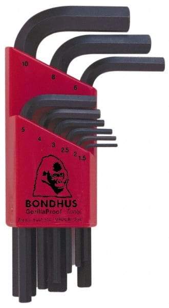 Bondhus - 9 Piece L-Key Hex Key Set - Hex Range 1.5 to 10mm - USA Tool & Supply