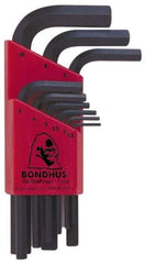 Bondhus - 9 Piece L-Key Hex Key Set - Hex Range 1.5 to 10mm - USA Tool & Supply