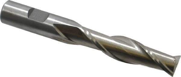 Interstate - 5/8", 2-1/2" LOC, 5/8" Shank Diam, 4-5/8" OAL, 2 Flute, High Speed Steel Square End Mill - Single End, Uncoated, Spiral Flute, 30° Helix, Centercutting, Right Hand Cut, Right Hand Flute - USA Tool & Supply