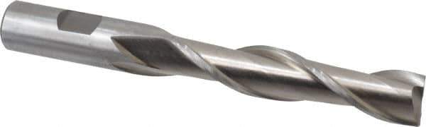 Interstate - 5/8", 3" LOC, 5/8" Shank Diam, 5-1/8" OAL, 2 Flute, High Speed Steel Square End Mill - Single End, Uncoated, Spiral Flute, 30° Helix, Centercutting, Right Hand Cut, Right Hand Flute - USA Tool & Supply