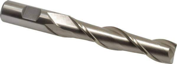 Interstate - 3/4", 3-1/2" LOC, 3/4" Shank Diam, 5-3/4" OAL, 2 Flute, High Speed Steel Square End Mill - Single End, Uncoated, Spiral Flute, 30° Helix, Centercutting, Right Hand Cut, Right Hand Flute - USA Tool & Supply