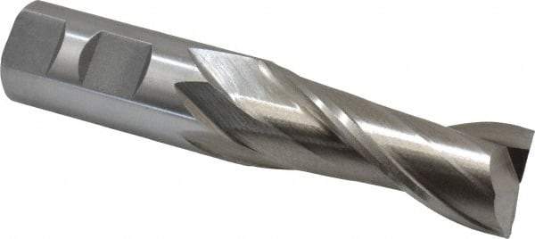 Interstate - 1", 2-1/2" LOC, 1" Shank Diam, 5" OAL, 2 Flute, High Speed Steel Square End Mill - Single End, Uncoated, Spiral Flute, 30° Helix, Centercutting, Right Hand Cut, Right Hand Flute - USA Tool & Supply