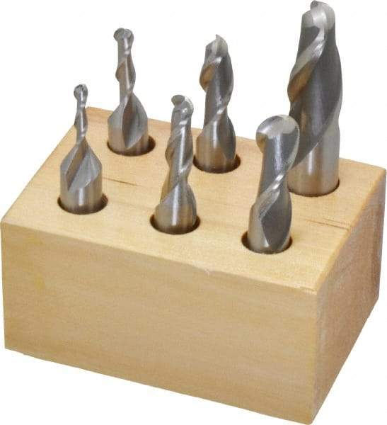 Interstate - 1/8 to 1/2", 2 Flute Ball End Mill Set - Uncoated, High Speed Steel, Single End, 3/8, 1/2" Shank Diam, Centercutting - USA Tool & Supply