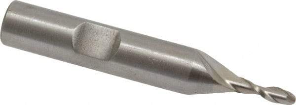 Interstate - 1/8" Diam, 3/8" LOC, 2 Flute High Speed Steel Ball End Mill - Uncoated, Single End, 2-5/16" OAL, 3/8" Shank Diam, Spiral Flute - USA Tool & Supply