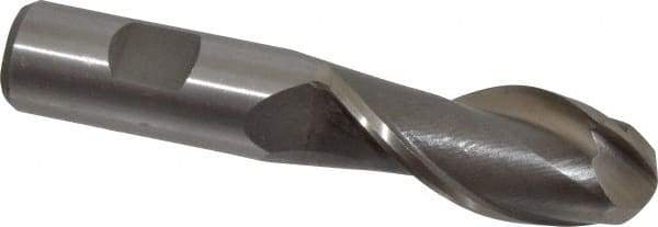 Interstate - 7/8" Diam, 2" LOC, 2 Flute High Speed Steel Ball End Mill - Uncoated, Single End, 4-1/4" OAL, 3/4" Shank Diam, Spiral Flute - USA Tool & Supply