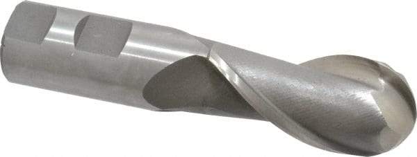 Interstate - 1-1/8" Diam, 2-1/4" LOC, 2 Flute High Speed Steel Ball End Mill - Uncoated, Single End, 4-3/4" OAL, 1" Shank Diam, Spiral Flute - USA Tool & Supply
