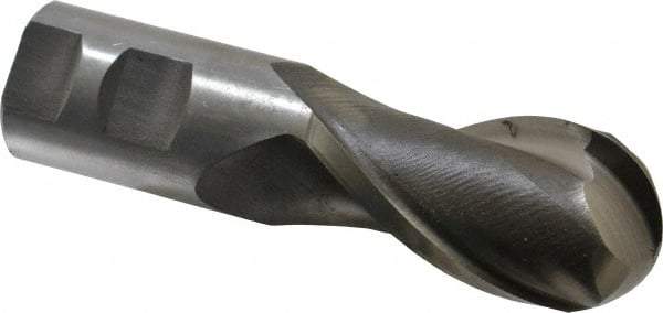 Interstate - 1-3/8" Diam, 2-1/2" LOC, 2 Flute High Speed Steel Ball End Mill - Uncoated, Single End, 5" OAL, 1-1/4" Shank Diam, Spiral Flute - USA Tool & Supply