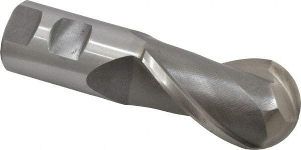 Interstate - 1-1/2" Diam, 2-1/2" LOC, 2 Flute High Speed Steel Ball End Mill - Uncoated, Single End, 5" OAL, 1-1/4" Shank Diam, Spiral Flute - USA Tool & Supply