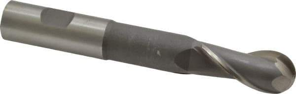 Interstate - 3/4" Diam, 1-5/8" LOC, 2 Flute High Speed Steel Ball End Mill - Uncoated, Single End, 5-3/8" OAL, 3/4" Shank Diam, Spiral Flute - USA Tool & Supply