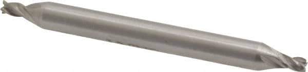 Interstate - 3/32", 5/32" LOC, 3/16" Shank Diam, 2" OAL, 4 Flute, High Speed Steel Square End Mill - Double End, Uncoated, Spiral Flute, Centercutting, Right Hand Cut, Right Hand Flute - USA Tool & Supply